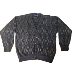 Vintage Jantzen Sweater Mens Sz XL Argyle Pattern Cardigan Knit Button Grandpa